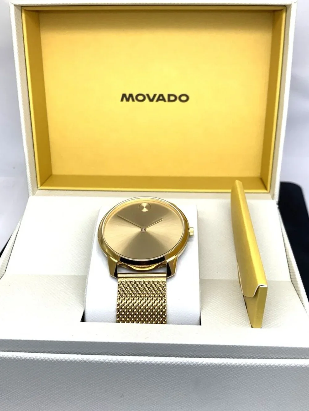 Movado Men's Watch 3600588 Bold Gold Dial Swiss Quartz Steel Mesh Bracelet 42mm